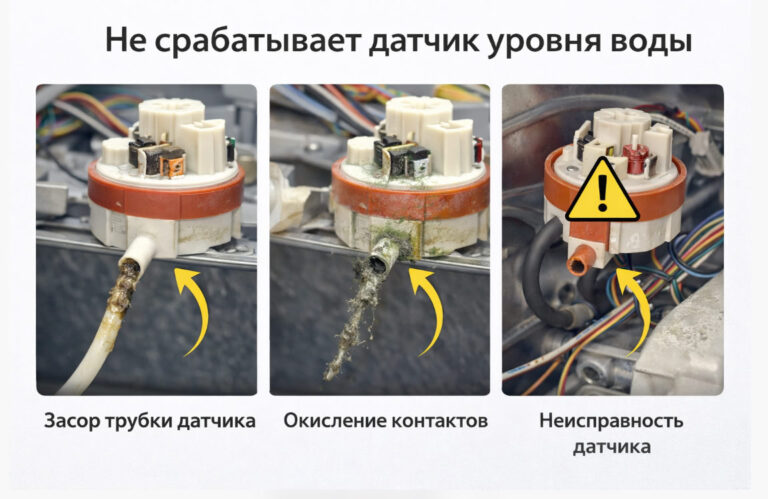 Не срабатывает датчик уровня воды стиральной машины — засор трубки и неисправность прессостата
