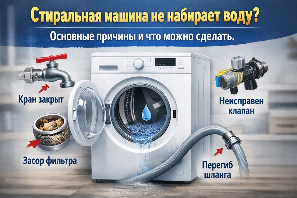 Стиральная машина не набирает воду — барабан пустой после запуска стирки
