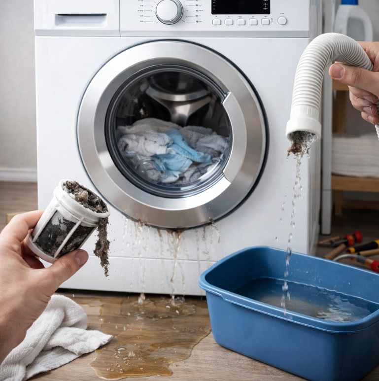 Стиральная машина не сливает воду после стирки — очистка сливного фильтра