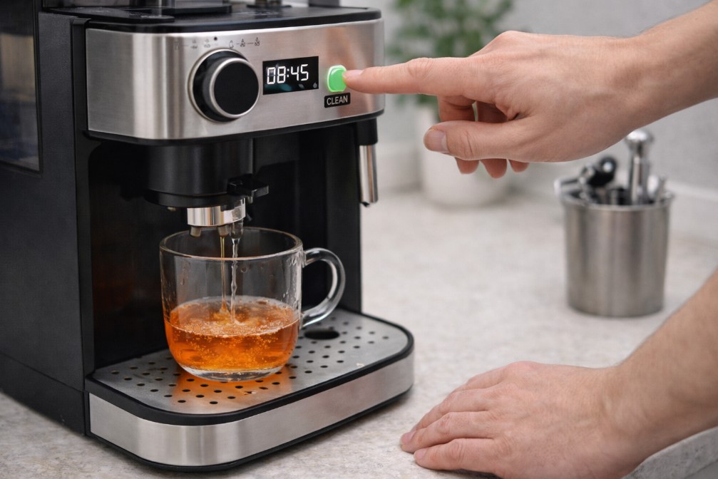 Запуск цикла очистки кофемашины от накипи без кофе