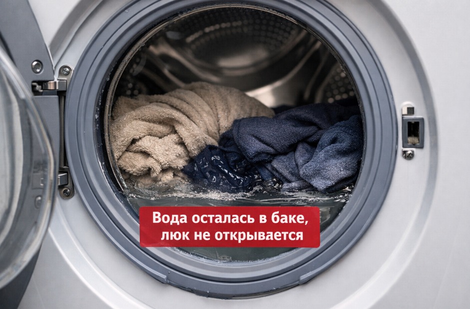 Стиральная машина не открывается после стирки из-за воды в баке